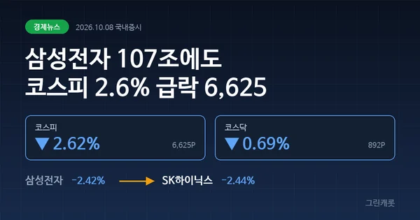 삼성전자 107조에도 코스피 2.6% 급락, 6625 마감