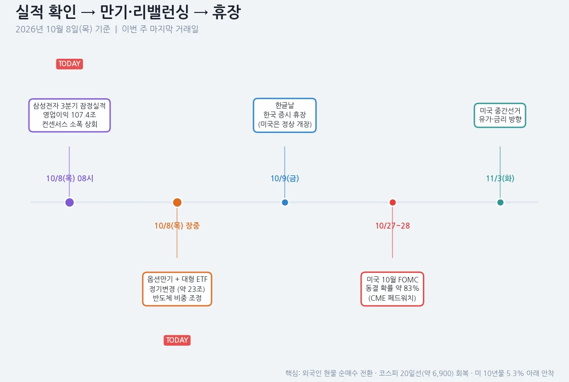 10월 8일부터 11월 3일까지 주요 일정표. 옵션만기, 한글날 휴장, 미국 FOMC, 미국 중간선거