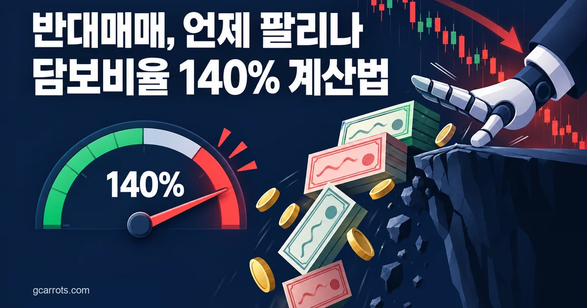 반대매매와 담보비율 140%를 표현한 계기판과 하락 차트 커버 이미지